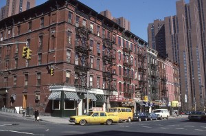2nd Ave. and E. 89th St. looking towards E. 90th St., NYC, April 1986              